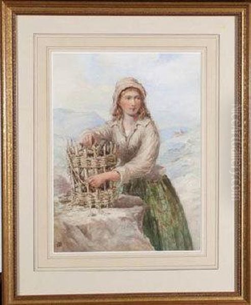 A Young Woman Holding A Wicker Basket Oil Painting by William Charles