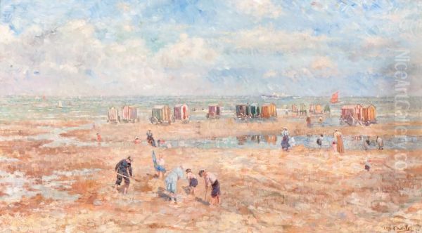 A Summer's Day On The Beach Oil Painting by Emile Charlet