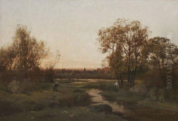 Bord De L'etang Oil Painting by Emile Charlet