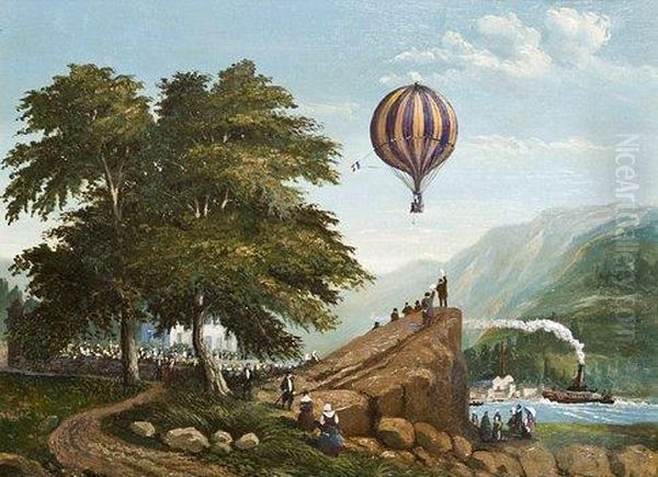 L'aerostat : 'le Ballon' Oil Painting by Emile Charlet