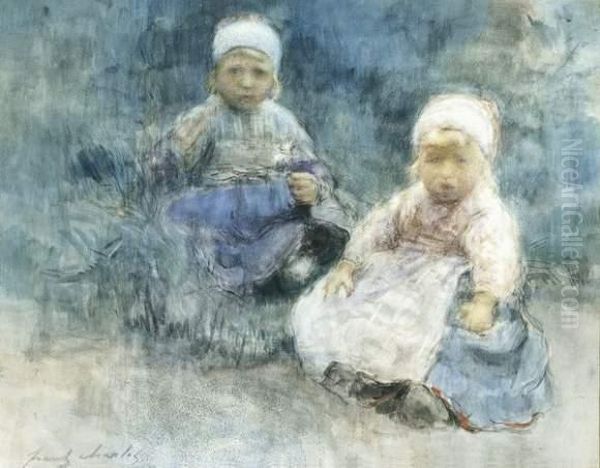 Deux Enfants Oil Painting by Frantz Charlet