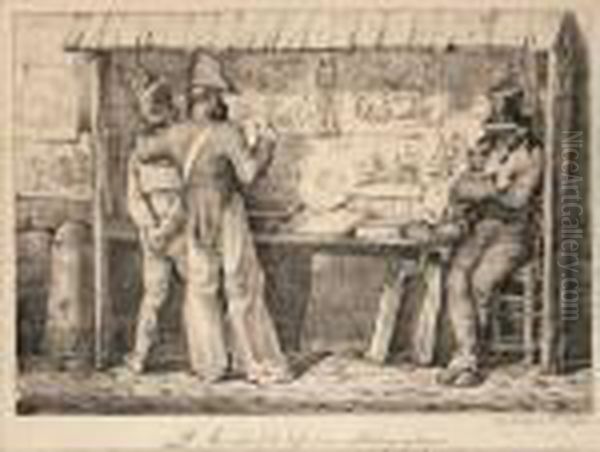 Le Marchand De Dessins Lithographiques. Oil Painting by Nicolas Toussaint Charlet