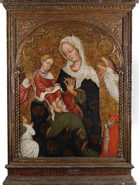 The Madonna And Child With Angels And A Maledonor Oil Painting by Jean, Giovanni Charlier Di Francia