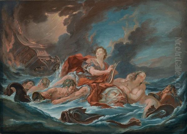 Arion Sauve Par Le Dauphin, D'apres Francois Boucher Oil Painting by Jacques Charlier