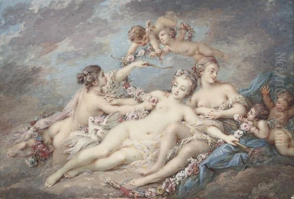 Venus Attended By Nymphs And Amors Oil Painting by Jacques Charlier