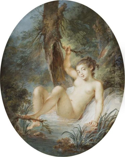 Jeune Femme Nue Assise Au Bord D'une Riviere Dans Un Paysage Oil Painting by Jacques Charlier