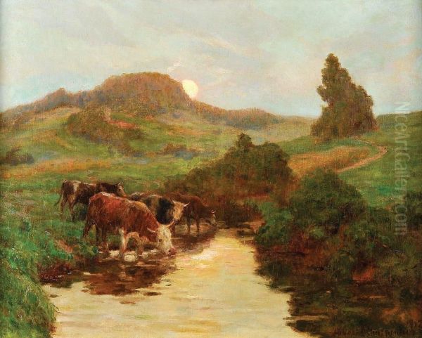 Paisagem - Gado Bebendo Agua Oil Painting by Albert Charpentier