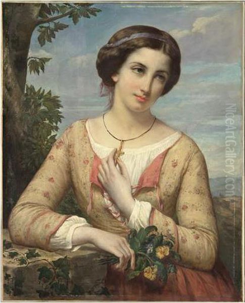 Jeune Fille A La Croix Oil Painting by Auguste Charpentier