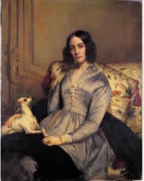  Portrait De Madame De B...  Oil Painting by Auguste Charpentier