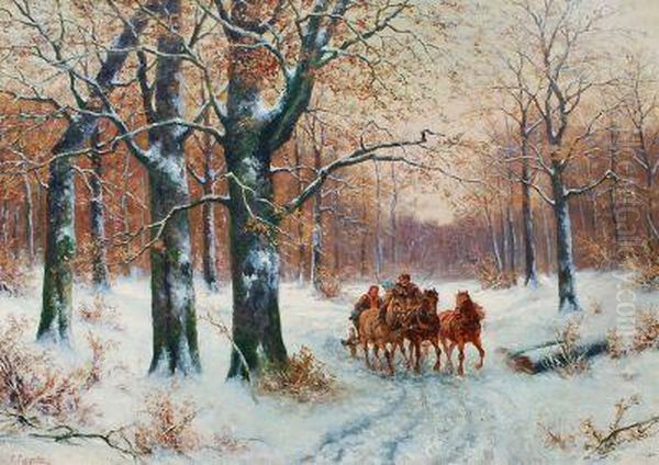 Winterlandschaft Mit Pferdefuhrwerk Oil Painting by C. Charpentier