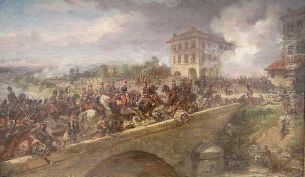 Le Passage Du Ponte Nuovo A La Bataille De Magenta Oil Painting by Eugene Charpentier