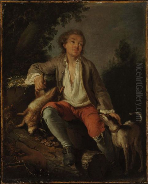 A Young Woman With A Dog In A Landscape Oil Painting by Jean Baptiste (or Joseph) Charpentier