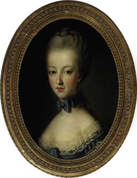 Portrait Of A Young Lady Wearing A Blue Ribbon Oil Painting by Jean Baptiste (or Joseph) Charpentier