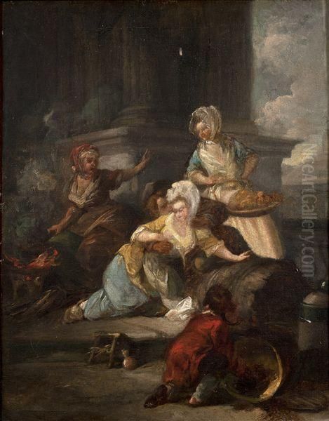 Scene Galante Pres D'un Brasero Oil Painting by Jean Baptiste (or Joseph) Charpentier