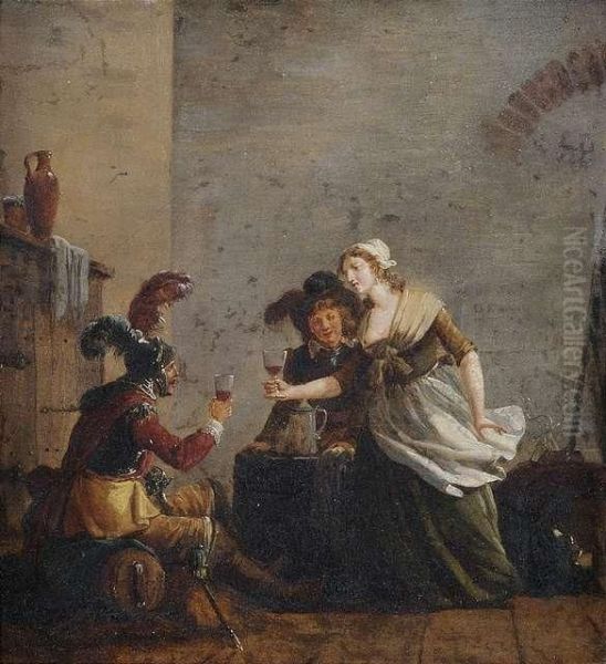 Soldiers Having Fun At An Inn. Oil Painting by Jean Baptiste (or Joseph) Charpentier