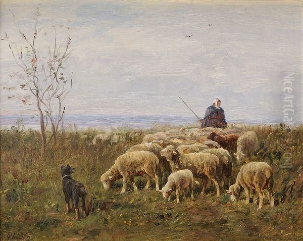 La Bergere Et Ses Moutons Oil Painting by Albert Charpin