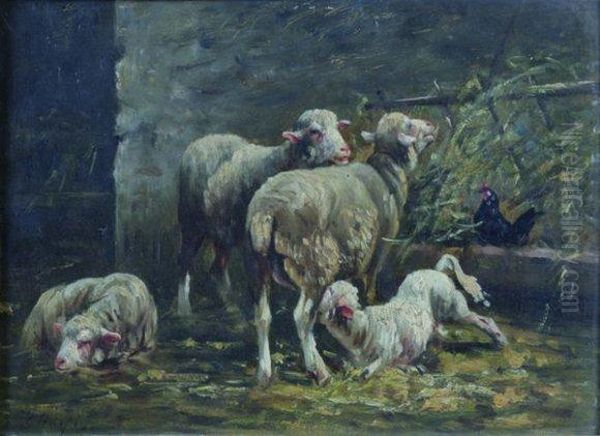 Moutons A La Bergerie Oil Painting by Albert Charpin