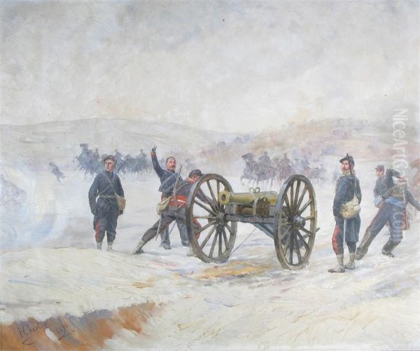 French Soldiers With Canon Oil Painting by Henri G. Chartier