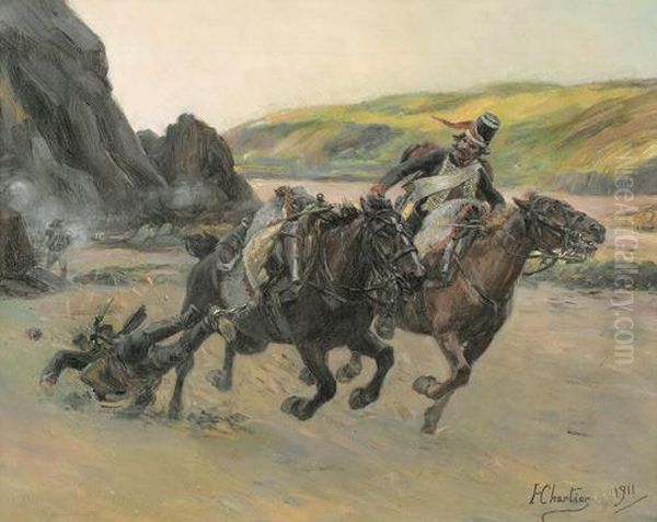 Reiter Im Gefecht. Oil Painting by Henri G. Chartier