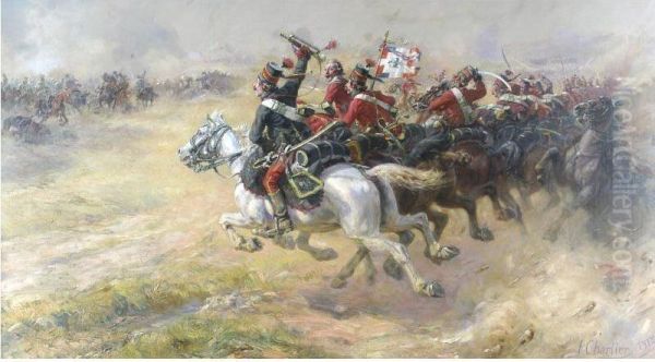 The Charge Of The Hussars Oil Painting by Henri G. Chartier