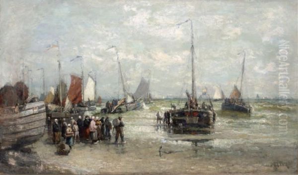 Herring Boats Preparing For Sea, 
Scheveningen Oil Painting by Harry Chase