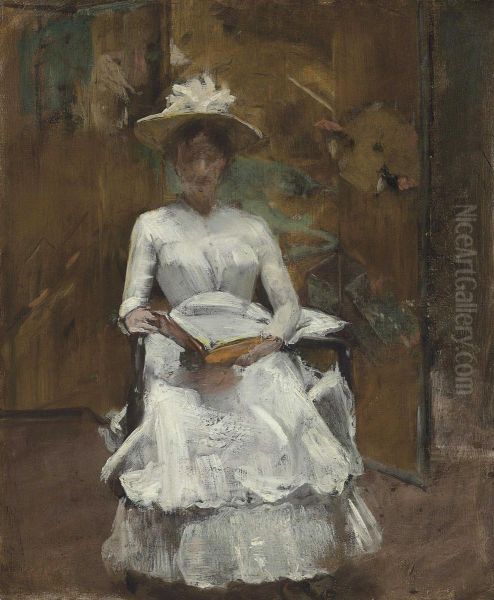 Lady In White Oil Painting by William Merritt Chase