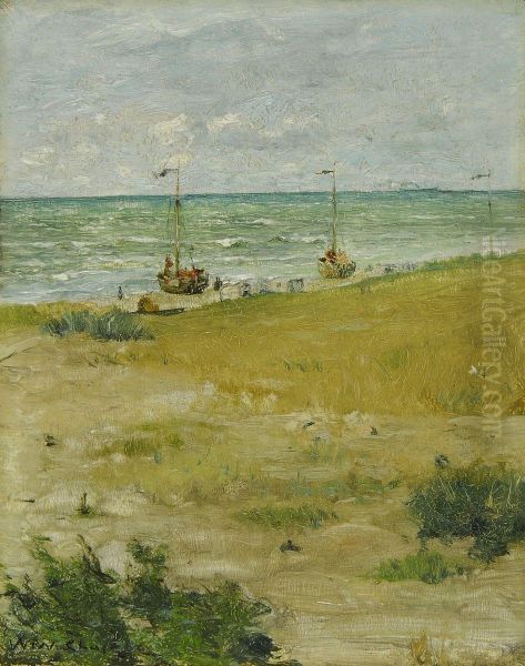 Sailboats On Beach Oil Painting by William Merritt Chase