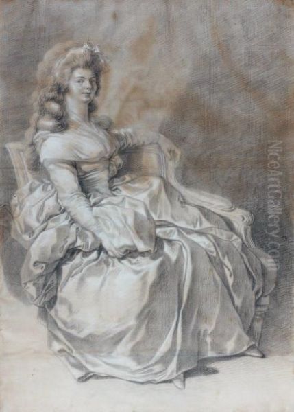 Elegante Assise Crayon Noir, Estompe Etrehauts De Craie Blanche Oil Painting by Pierre Chasselat