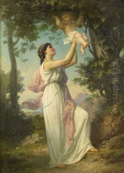 Jeune Femme Grecque Jouant Avec Son Enfant Oil Painting by Gustave Adolphe Chassevent-Bacques