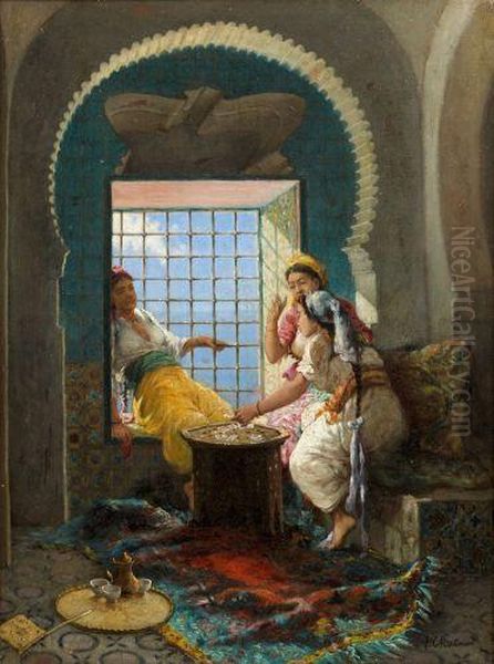 La Partie De Cartes Au Harem Oil Painting by Marc Alfred Chataud