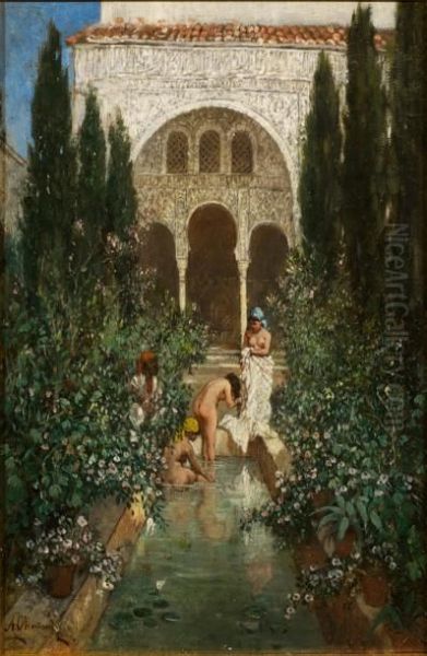 Baigneuses Dans Les Jardins Du Palais Oil Painting by Marc Alfred Chataud