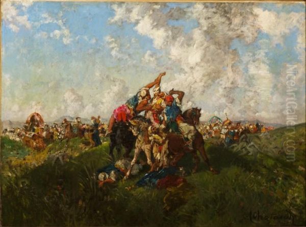 L'attaque De La Caravane Oil Painting by Marc Alfred Chataud