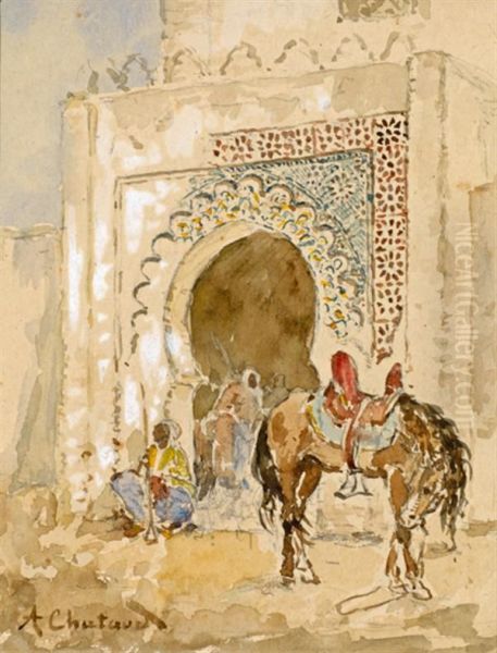 Entree D'un Palais Marocain Oil Painting by Marc Alfred Chataud