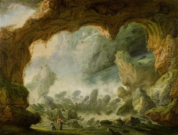 Early Morning In The Grotto Of Neptune At Tivoli Oil Painting by Claude Louis Chatelet