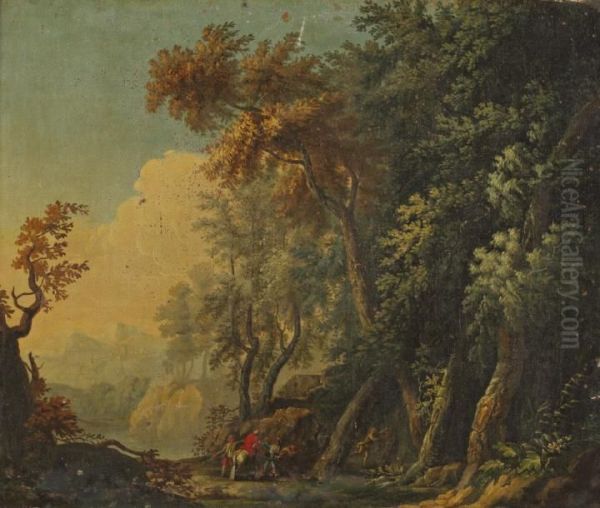 Paysage De Foret Avec Une Escarmouche Oil Painting by Claude Louis Chatelet