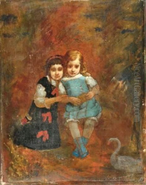 Portrait De Deux Jeunes Filles Oil Painting by Jean-Baptiste Chatigny