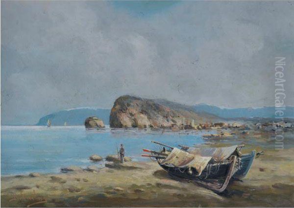 Boats On The Shore Oil Painting by Vassilios Chatzis