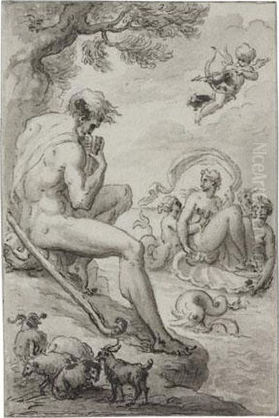 Group Of 5 Drawings For Theocritus's Les Idylles Oil Painting by Antoine Denis Chaudet