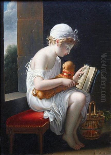 Une Petite Fille Voulant Apprendre A Lirea Son Chien Oil Painting by Jeanne-Elisabeth Chaudet