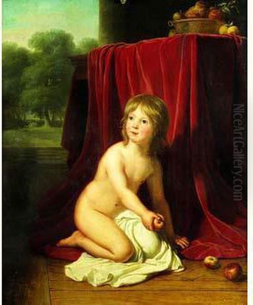 Portrait D'un Jeune Garcon Jouant Avec Des Pommes Oil Painting by Jeanne-Elisabeth Chaudet