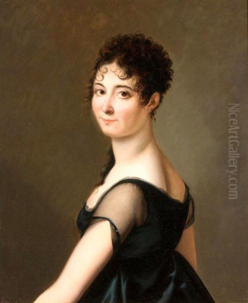 Portrait Of A Lady, Half Length, Wearing A Black Silk Dress Oil Painting by Jeanne-Elisabeth Chaudet