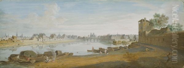 A View Of Paris With The Isle Saint-louis And The Cathedral Ofnotre-dame, Seen From The Seine Oil Painting by Jean Chaufourier