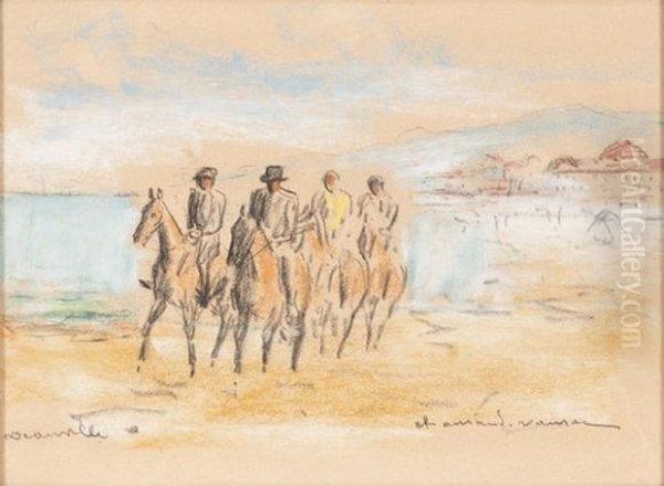 Entrainement Avant Le Grand Prix De Deauville Oil Painting by Jean Raoul Chaurand-Naurac