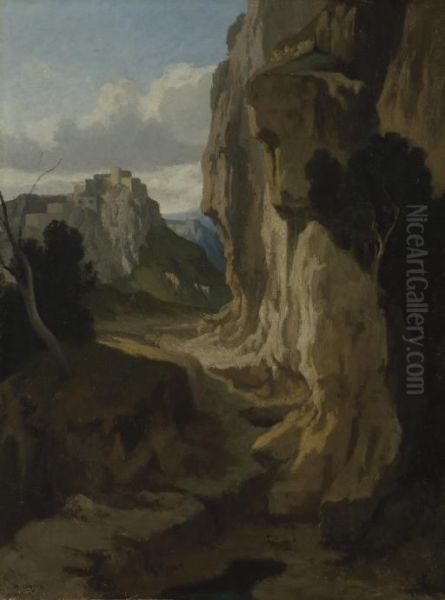 Paysage Montagneux Avec Une Falaise Oil Painting by Theophile Narcisse Chauvel