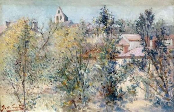 Village Derriere Les Arbres Oil Painting by Ernest George Chauvier De Leon