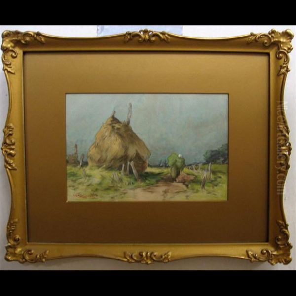 Dutch Gatherer By Large Haystack Oil Painting by George Chauvignaud