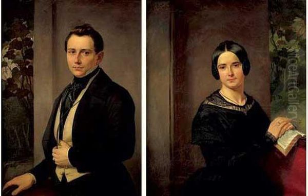 Portrait D'homme Et Portrait De Femme Oil Painting by Auguste Chauvin