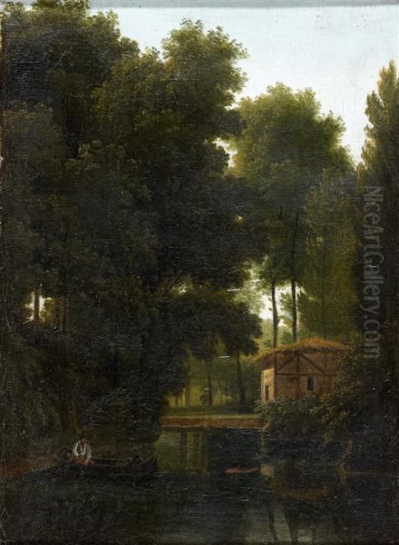 Pavillon Forestier Au Bord D'un Etang Oil Painting by Pierre-Athanase Chauvin