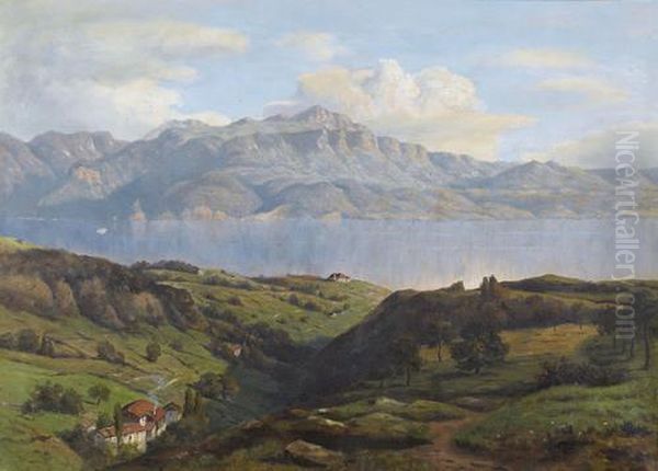 Sommerliche Landschaft Am Genfersee Oil Painting by Alfred Chavannes