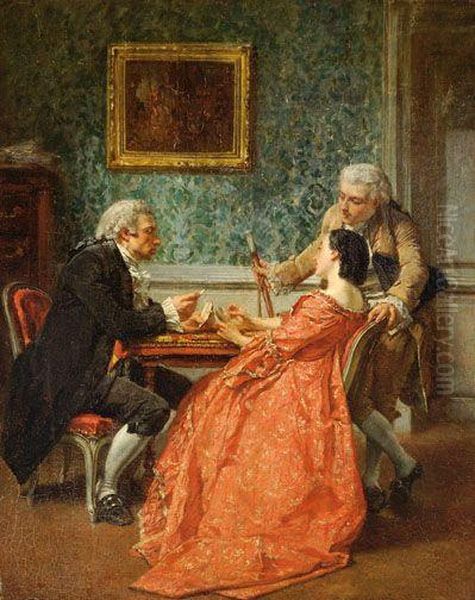 Elegant Company In An Interior Oil Painting by Victor Joseph Chavet